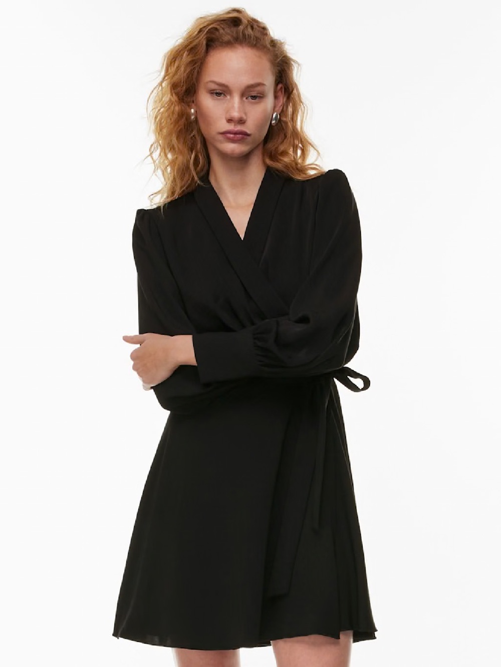 Babaton Aritzia Hyde Black Wrap Dress with Long Sleeves